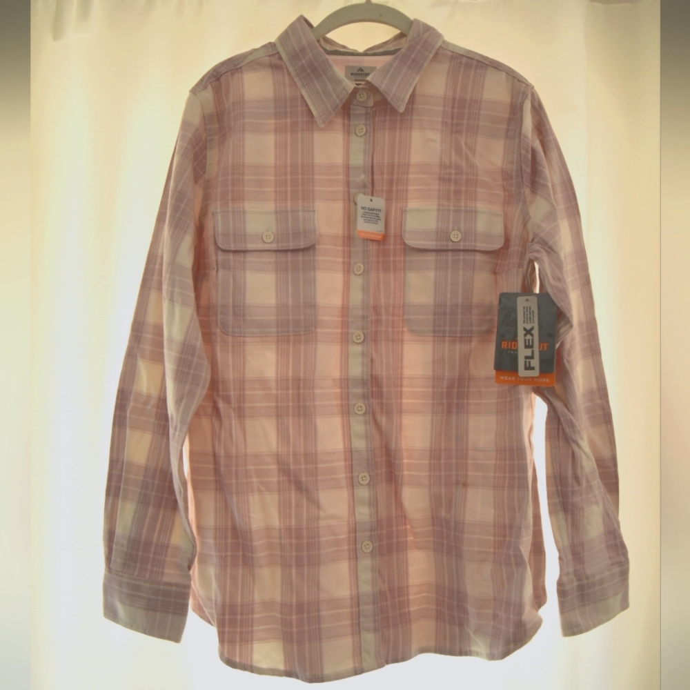 Women's Ridgecut Long Sleeve Flex Flannel Shirt Size Large Pink Plaid